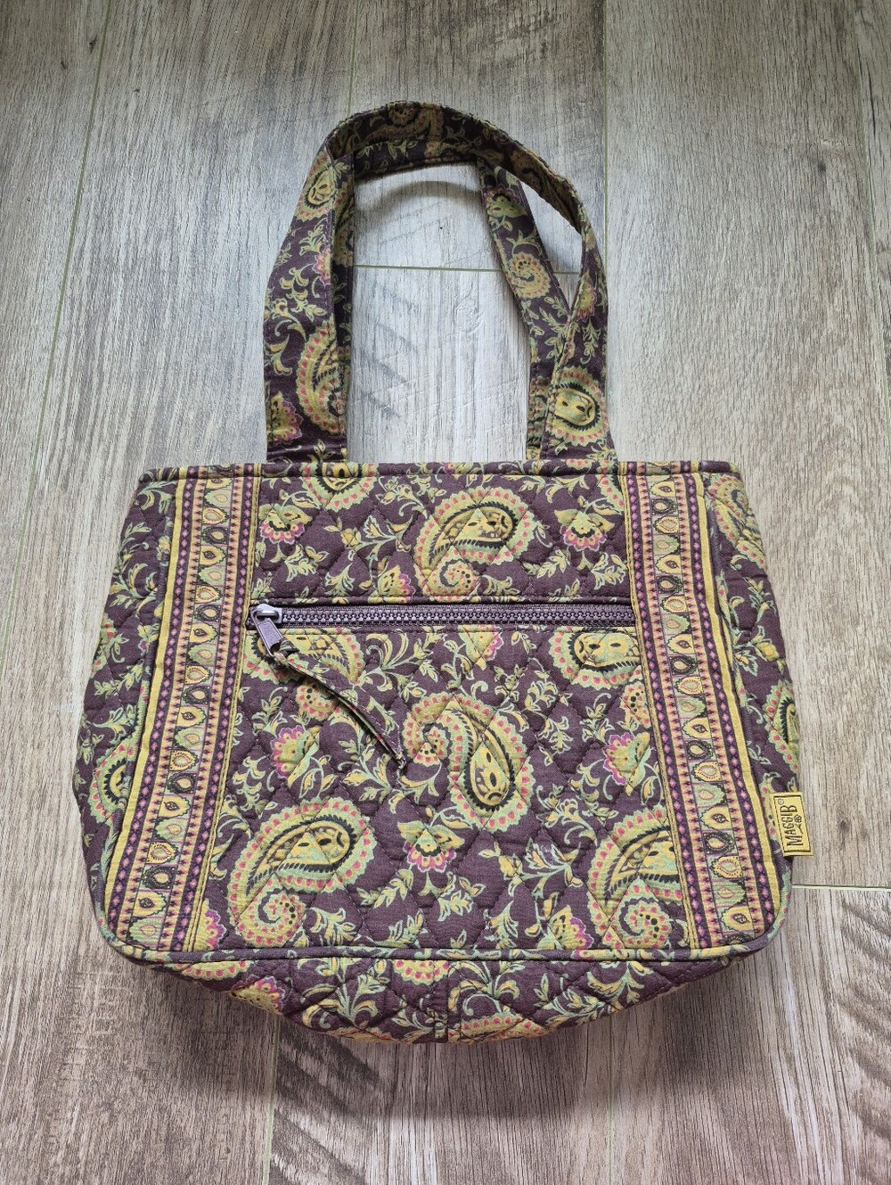 Maggie B Women's Vintage Boho Brown Paisley Quilted Shoulder Bag